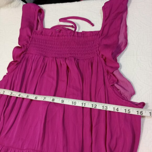 Intimately Free People Dress mini Magenta Sleeveless Smocked Ruffle Hem Size S - Picture 9 of 11